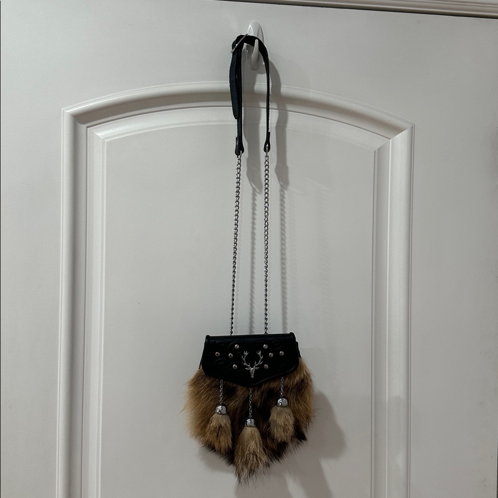 Black and Brown Fur Accent Crossbody Bag - Picture 2 of 7